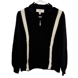 St John Sport Black White Stripe Quarter Zip Sweater Women's P Made USA Designer